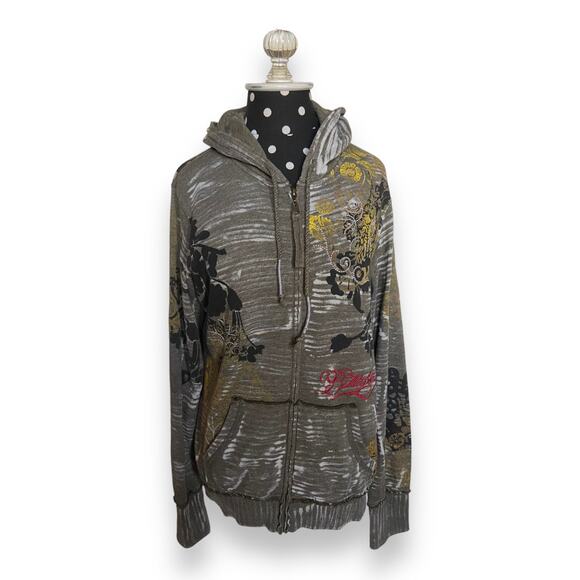 Billabong Womens Hoodie Size Large Olive Green Asian Inspired Black Gold Red - Picture 3 of 10